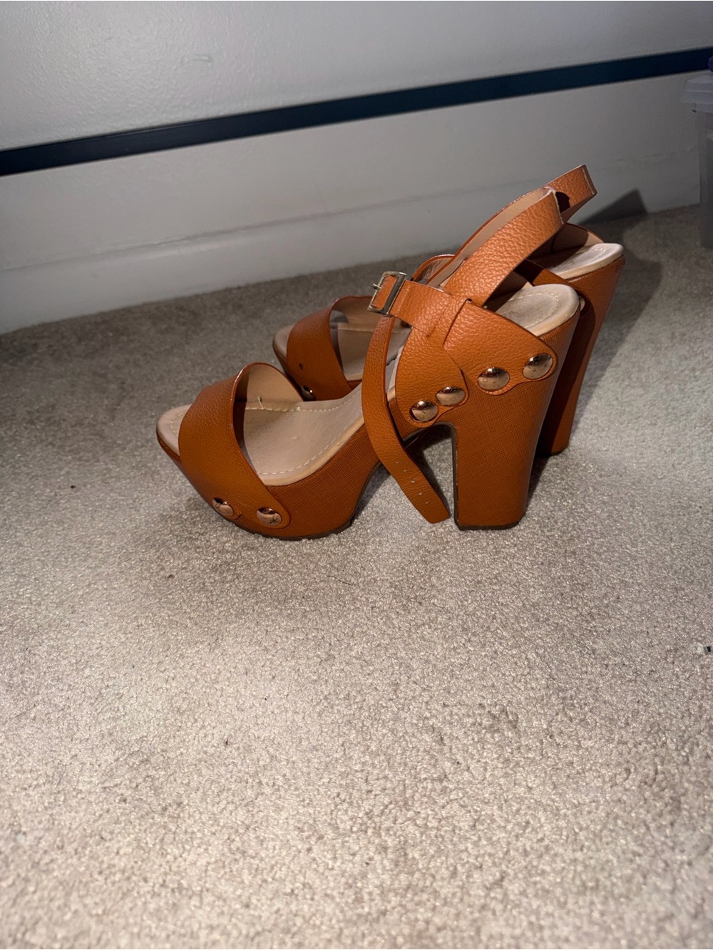Women's Platform High Heel Sandals in Cognac